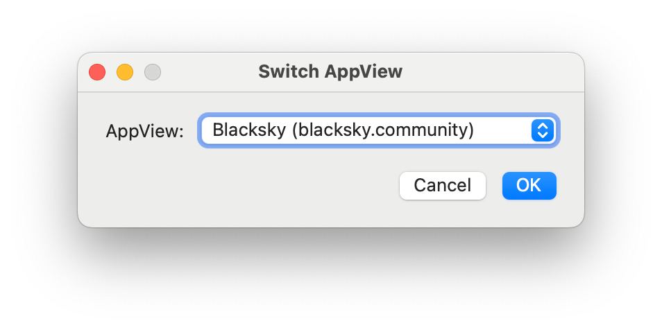 Select `Blacksky (blacksky.community)` in the AppView picker.