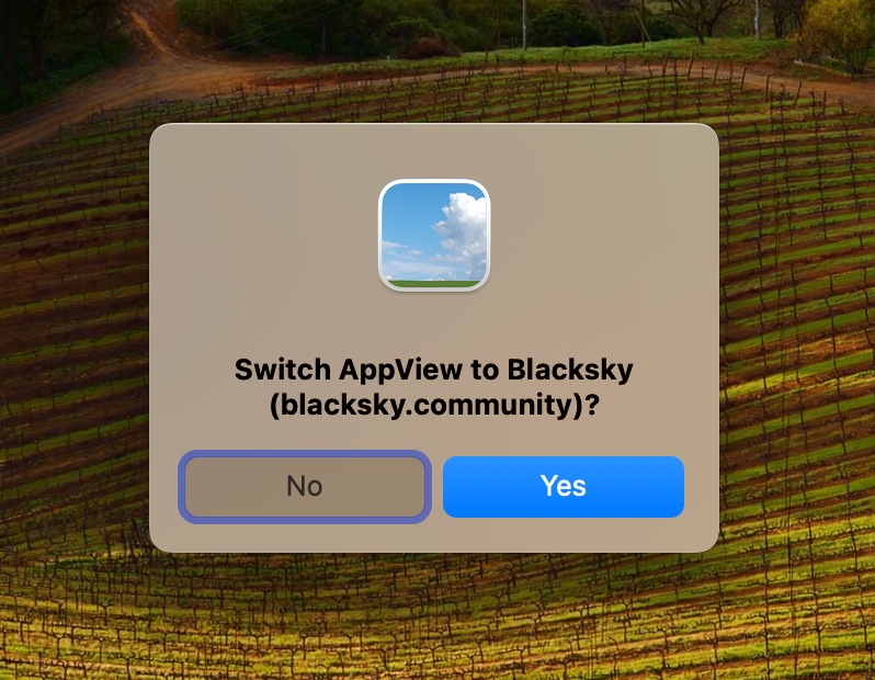 Confirm that you want to switch the AppView to Blacksky.