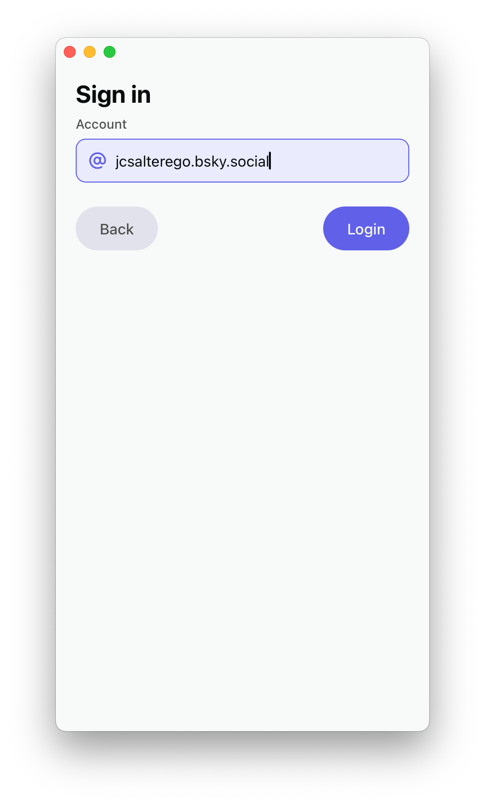Enter your Bluesky handle on the Blacksky sign-in screen.
